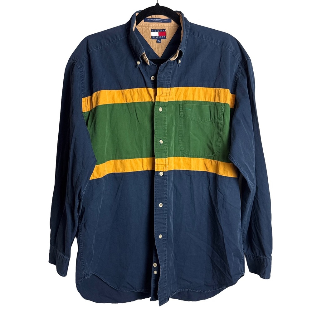 Vintage Tommy Hilfiger Colorblock Button-Down Shirt Men’s Medium - Picture 2 of 10